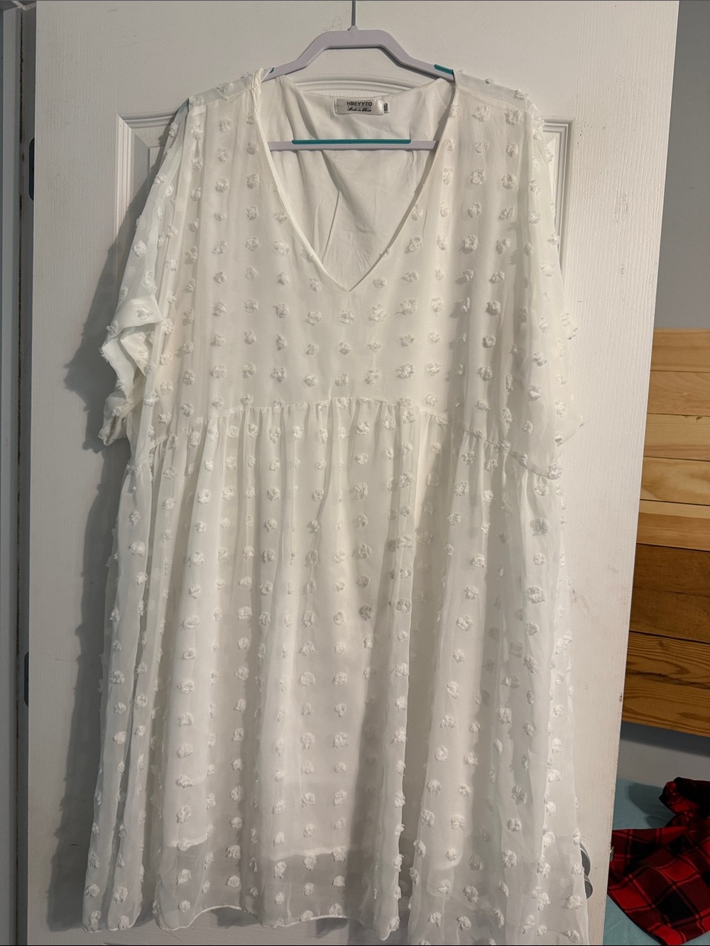 White Swiss Dot V-Neck Babydoll Midi Dress